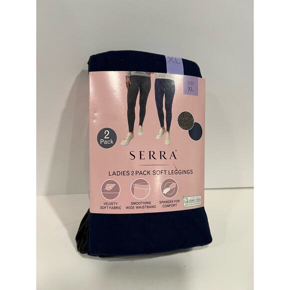 NWT XL (16-18) Women 2 PK Leggings Serra Brown Blue Soft Wide Waist Stretch - Picture 2 of 5